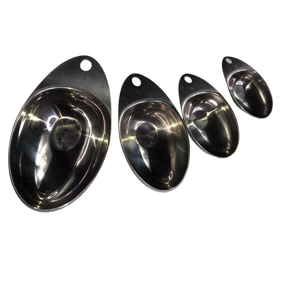 Set of Four Measuring Cups, Stacking / Nesting, Stainless Steel, Scoop